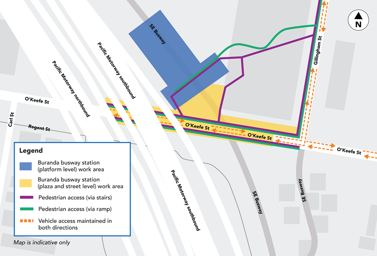 Map of Buranda busway station pedestrian access changes