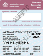 Sample of front and back of Pensioner Concession Card