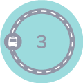 Number '3 for the third campaign phase 'Voting open'  Faded teal circle indicates the phase has not started, with navy dashed inner circle representing a ring road, a bus icon sits on the road at the 9 o'clock position.